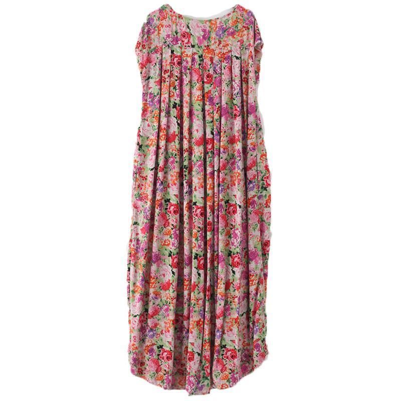 Kvinder Retro Floral Samlet Casual Linned Maxi Kortærmet Kjole