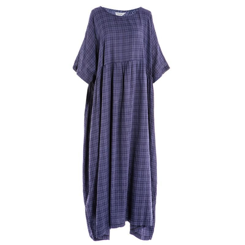 Løse Robes Maxi Plaid Bomuld Linned Kjole Damer