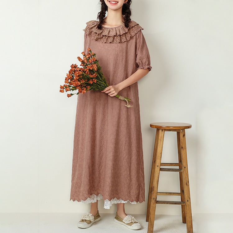 Plus Size Bomuld Linned Vintage Broderi Løs Kjole