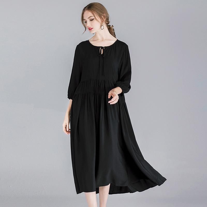 Plus Size Kvinder Vintage 3/4-ærmet Midi-kjole