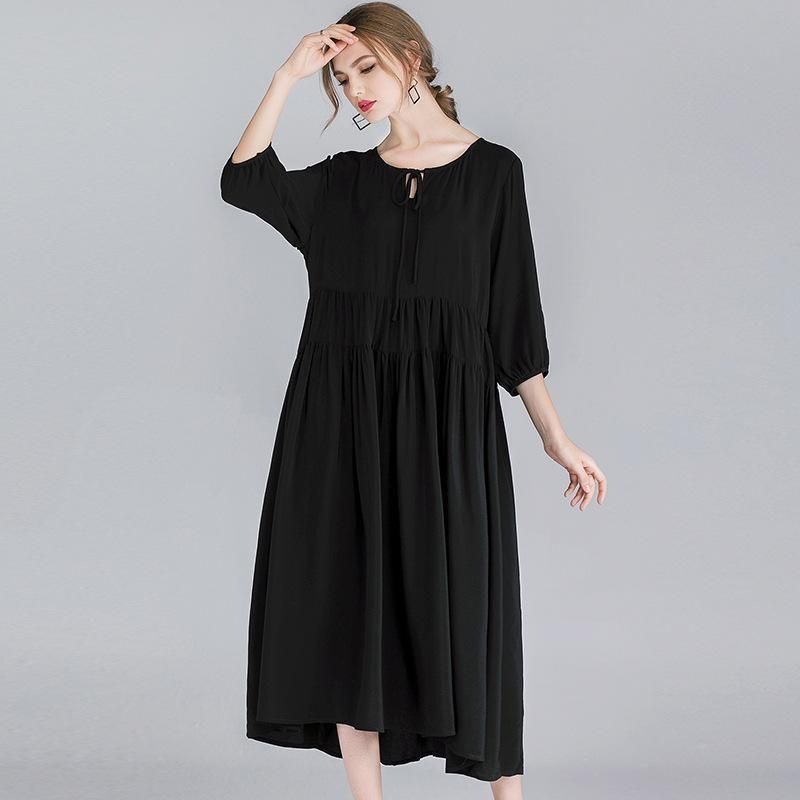 Plus Size Kvinder Vintage 3/4-ærmet Midi-kjole