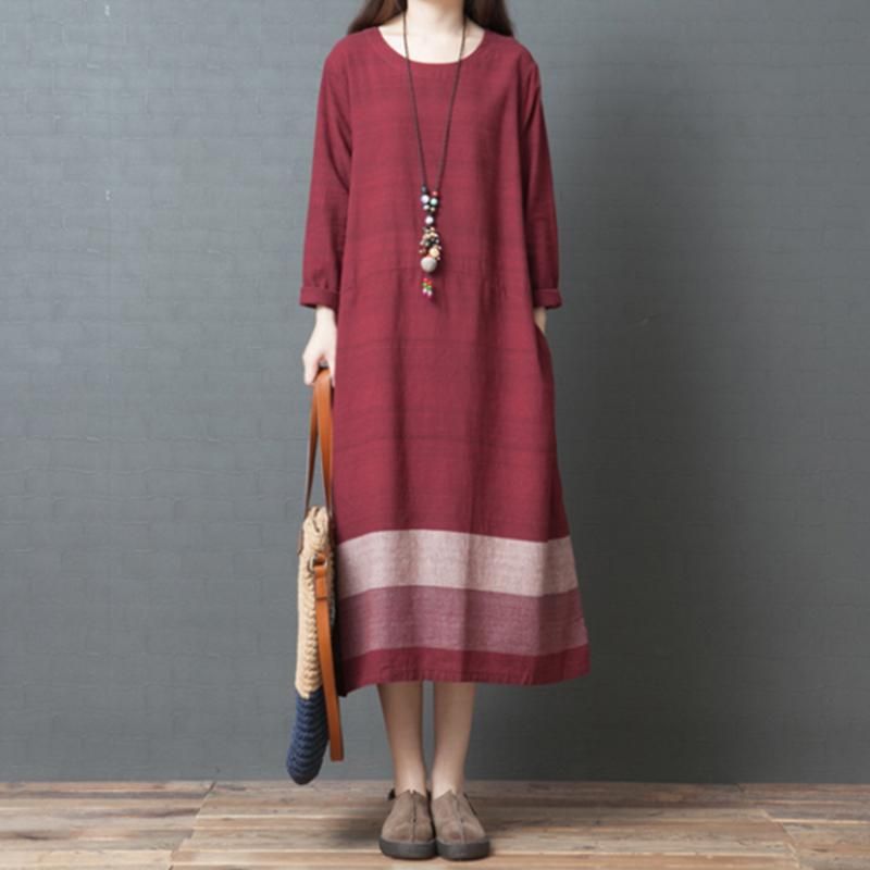 Plus Size Loose Autumn Cotton Linen Dress