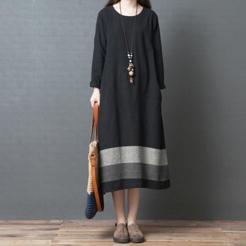 Plus Size Loose Autumn Cotton Linen Dress