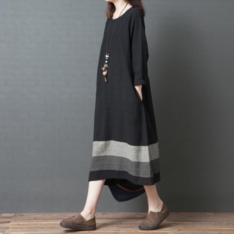 Plus Size Loose Autumn Cotton Linen Dress