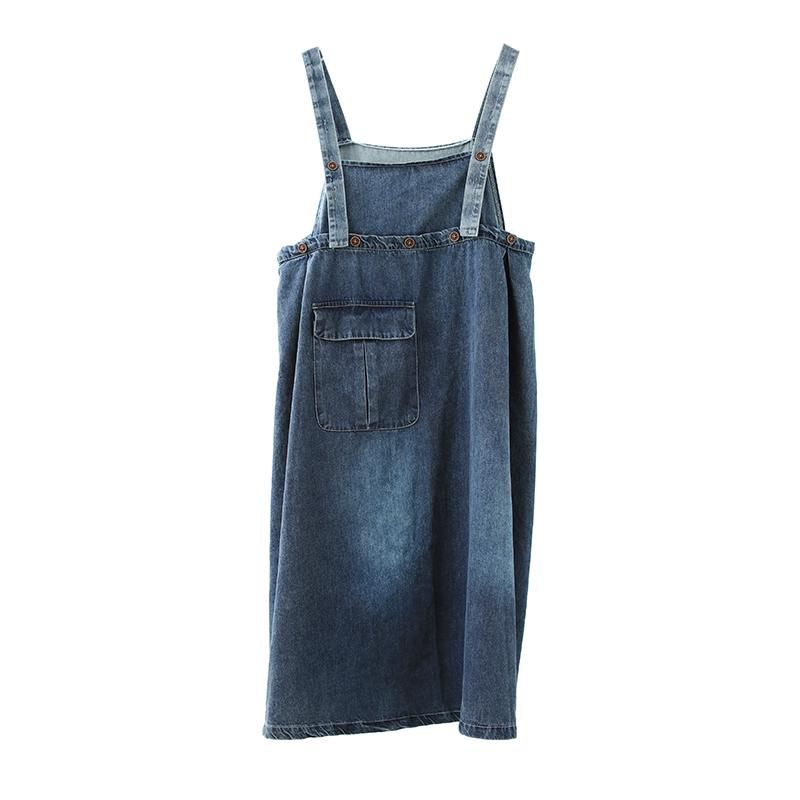 Plus Size Suspender Pocked Loose Denim Strap Kjole