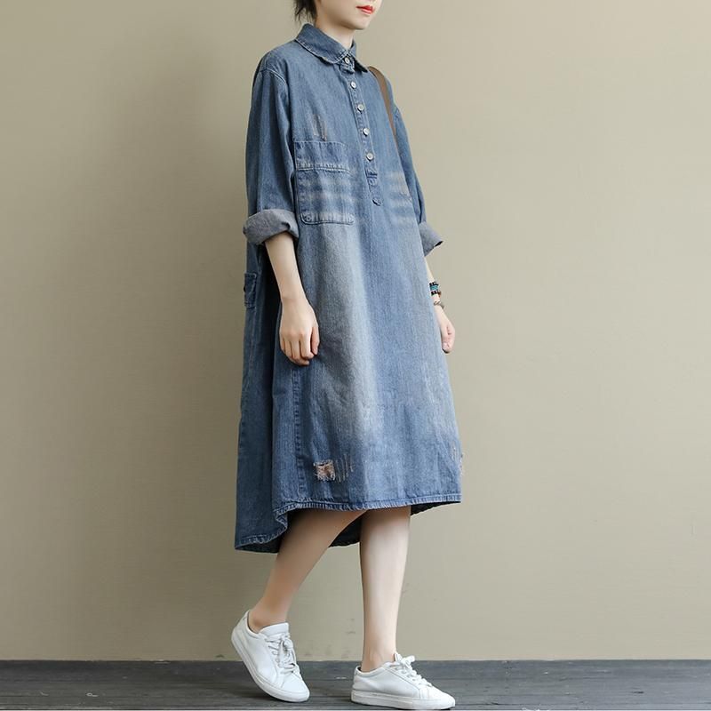 Retro Denim Washed Mid-length Kjole