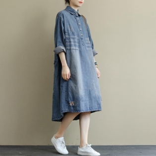 Retro Denim Washed Mid-length Kjole