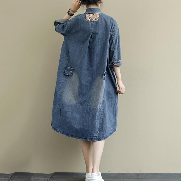 Retro Denim Washed Mid-length Kjole