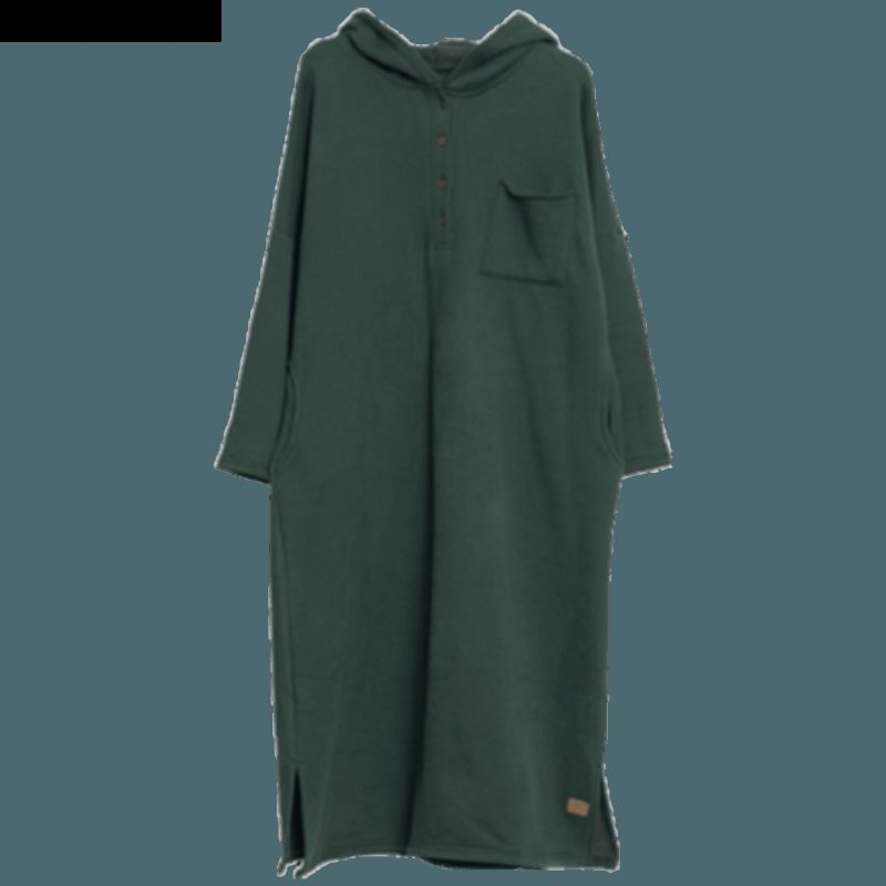 Solid Buttons Front Oversize Casual Hættekjole