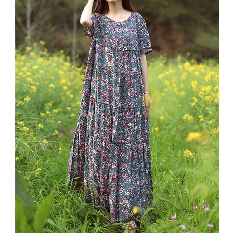 Sommer Boho Floral Loose Bomuld Linned Kjole