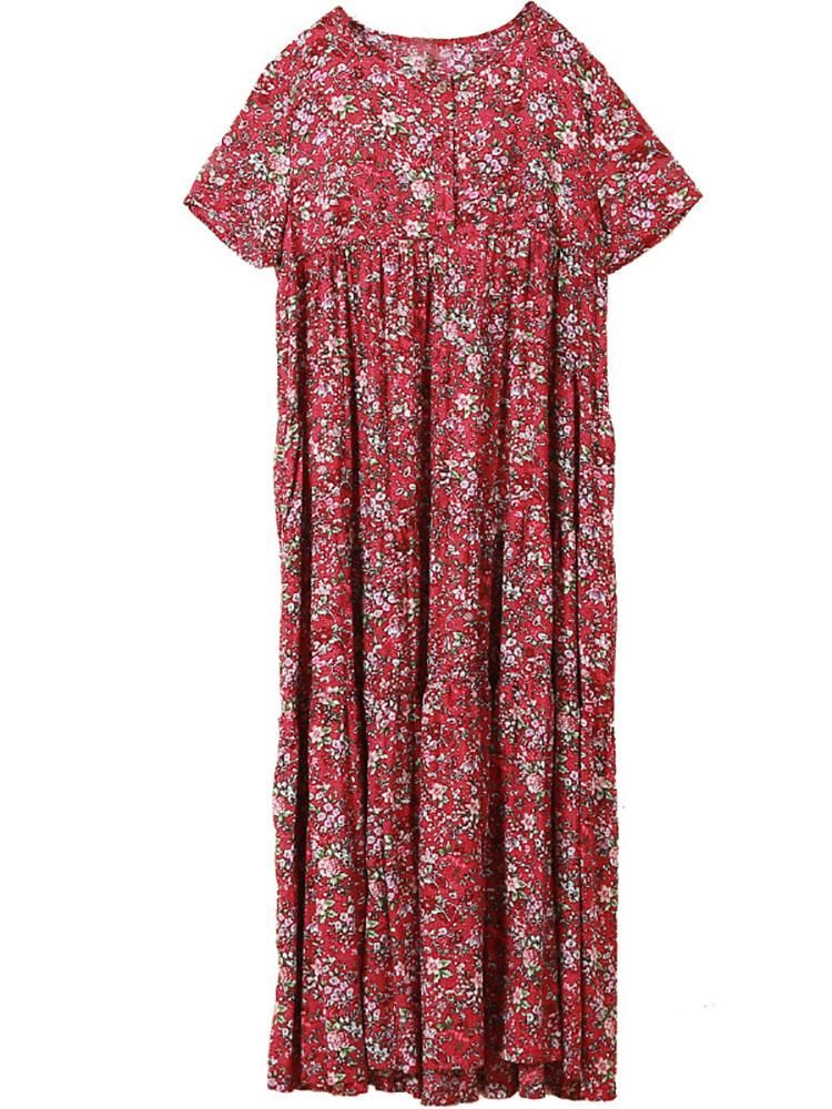 Sommer Boho Floral Loose Bomuld Linned Kjole