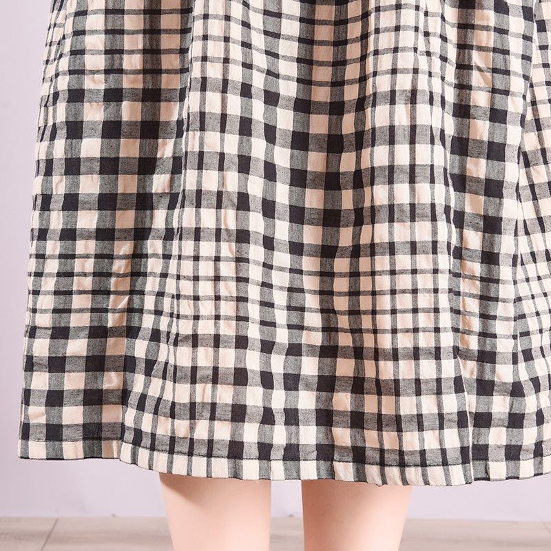 Sommer Bomuld Retro Plaid Casual Midi Kjole