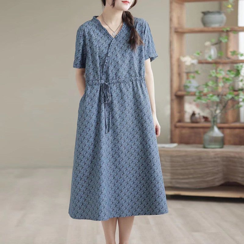 Sommer Comfy Loose Retro Linen Bomuld Denim Kjole