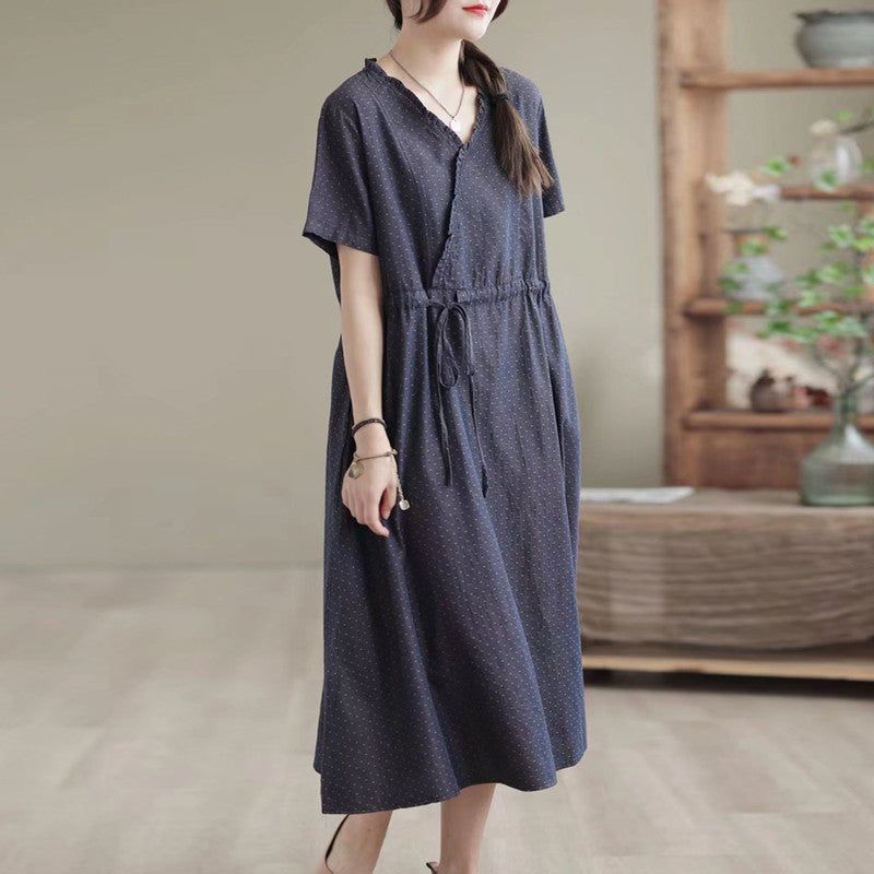 Sommer Comfy Loose Retro Linen Bomuld Denim Kjole