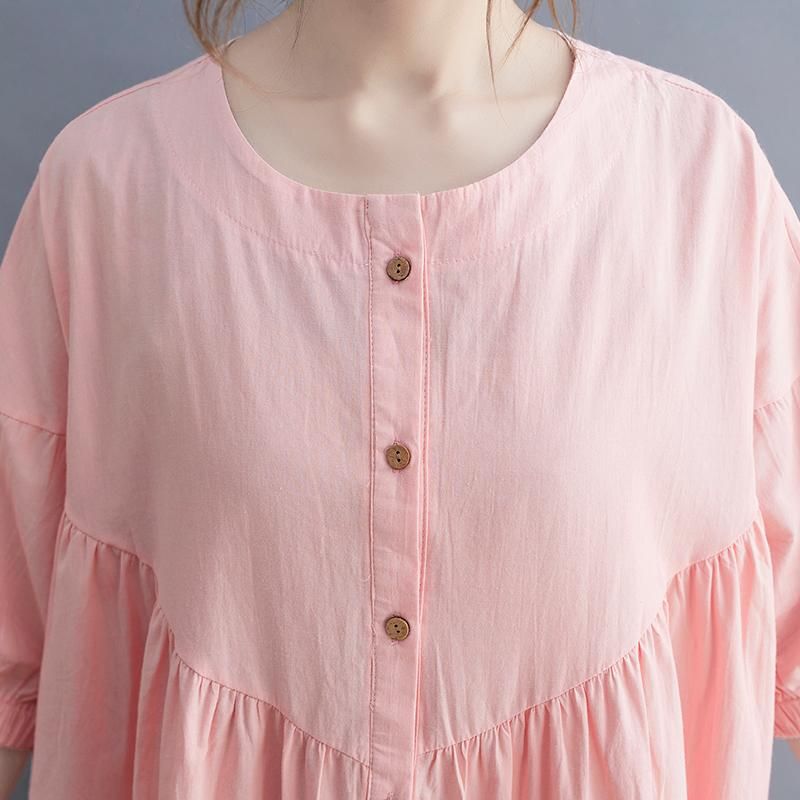 Sommer Pink Plus Size Casual Bomuldshørkjole