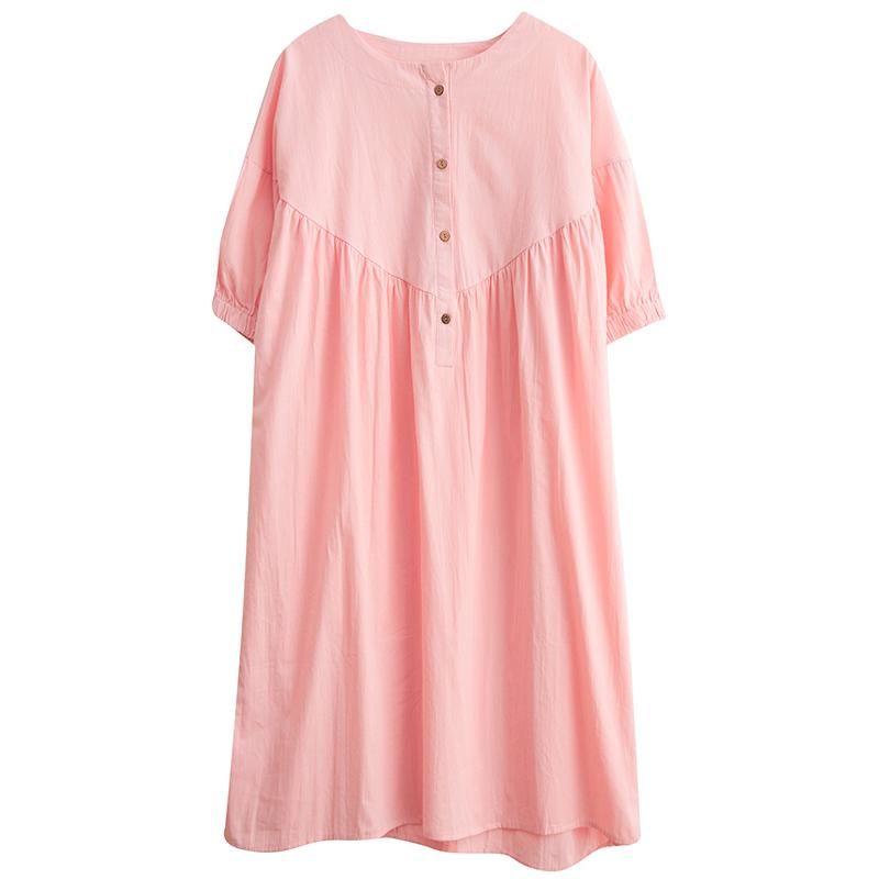 Sommer Pink Plus Size Casual Bomuldshørkjole