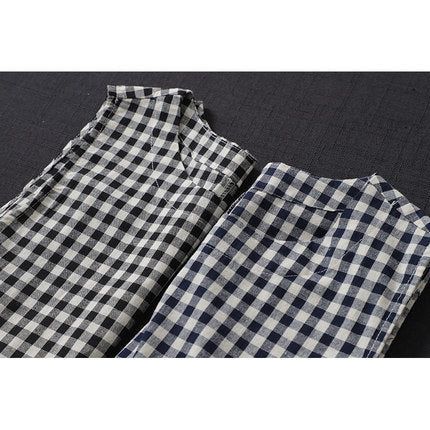 Sommer Retro Bomuld Linned Plaid Ærmeløs Kjole