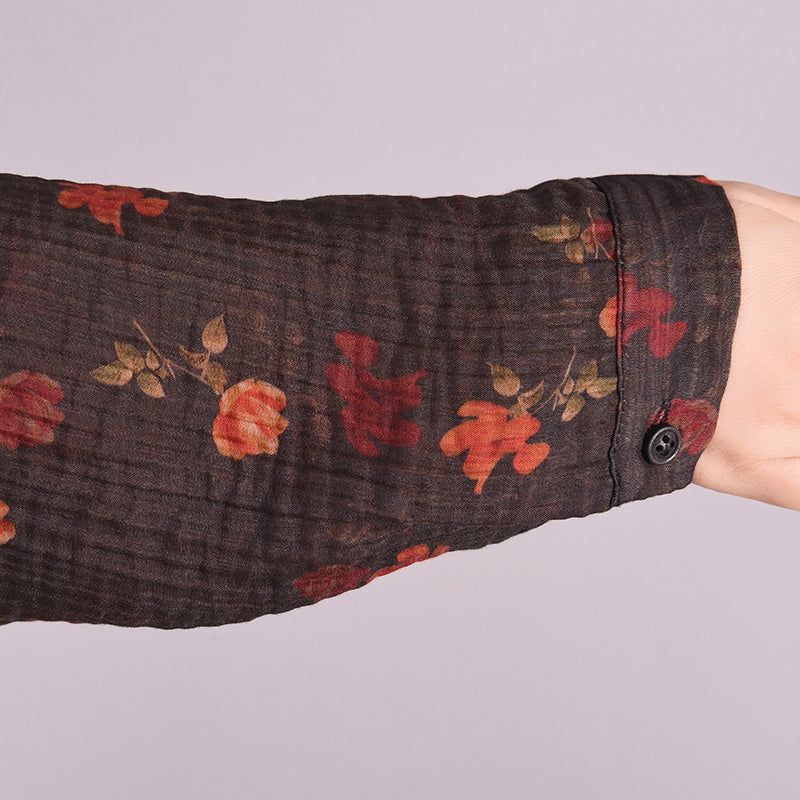 Spring Retro Floral Polo Neck Bomuld Linned Kjole