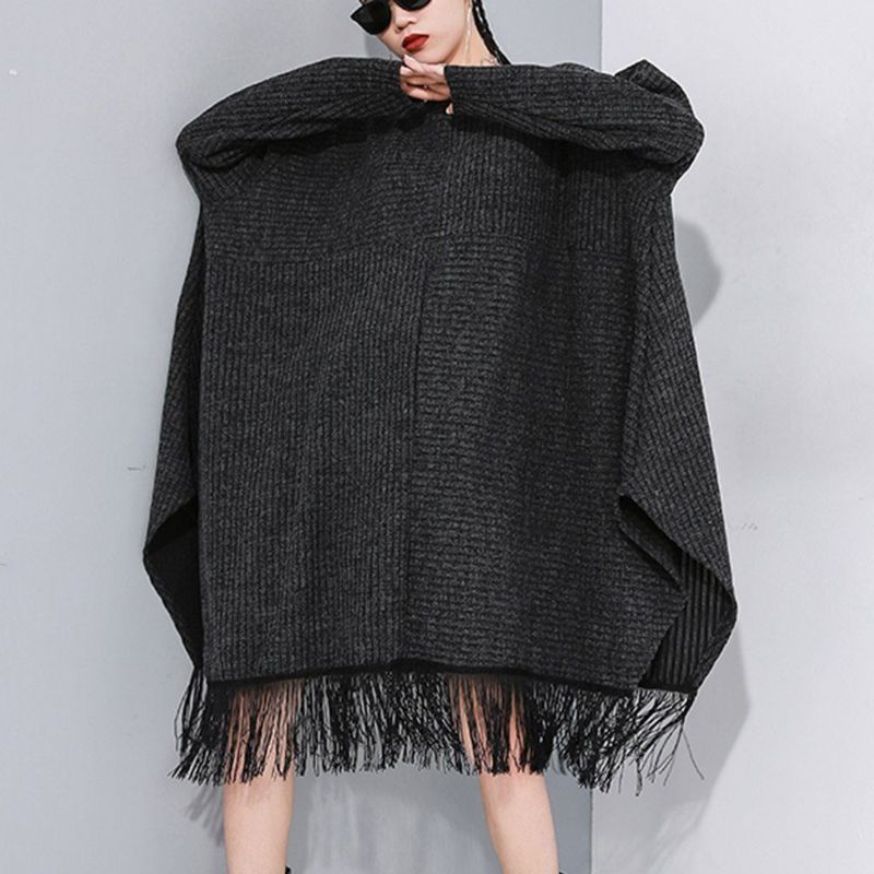 Stitching Frynsede Bat Sleeve Sweater Dress