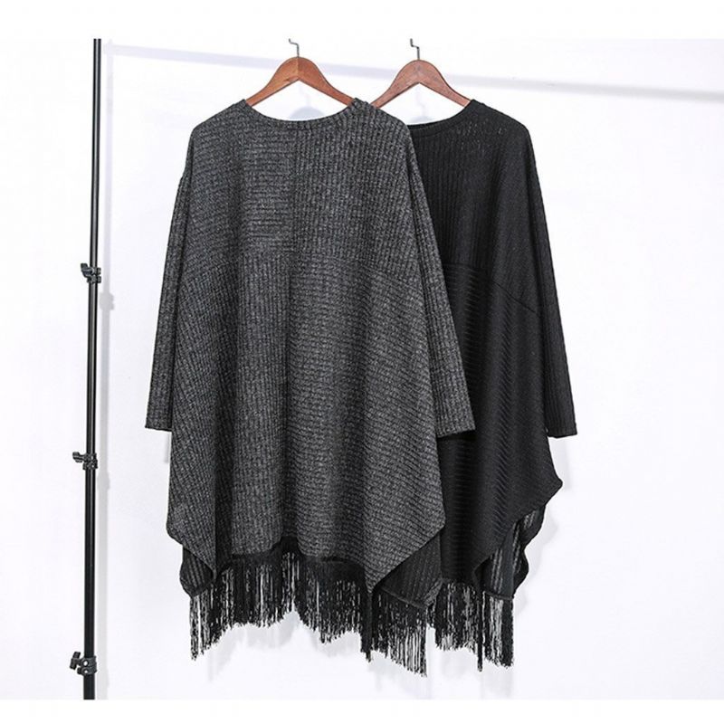 Stitching Frynsede Bat Sleeve Sweater Dress