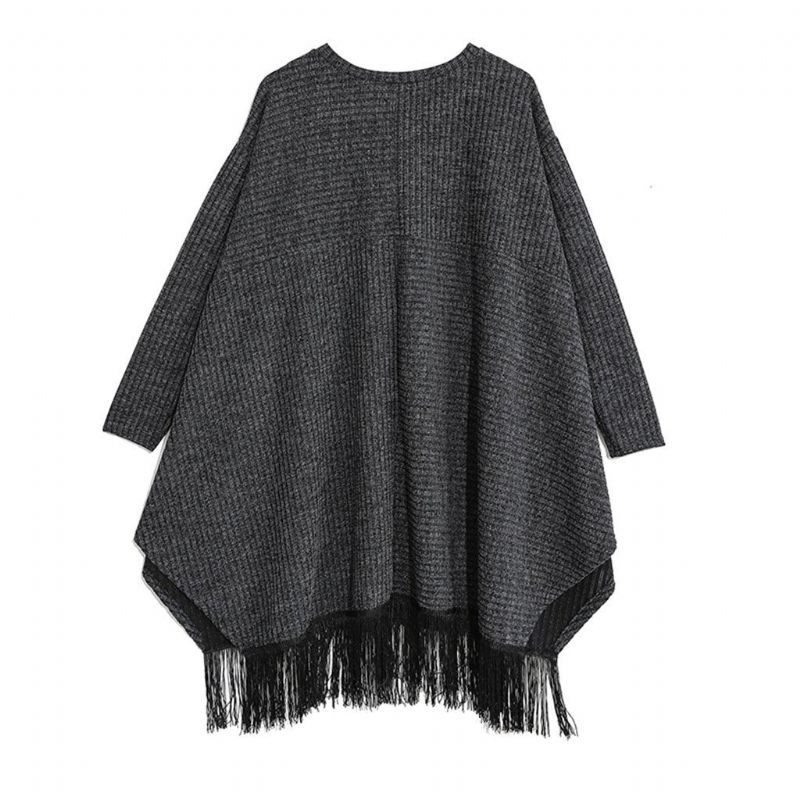 Stitching Frynsede Bat Sleeve Sweater Dress