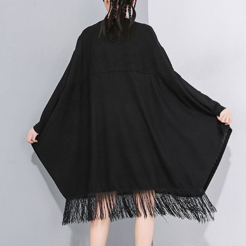 Stitching Frynsede Bat Sleeve Sweater Dress