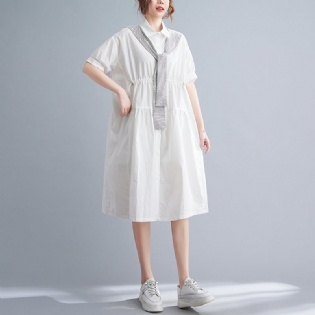 Summer Plain Loose Bomuld Vintage Midi-kjole