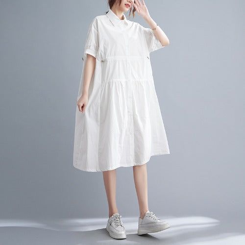 Summer Plain Loose Bomuld Vintage Midi-kjole