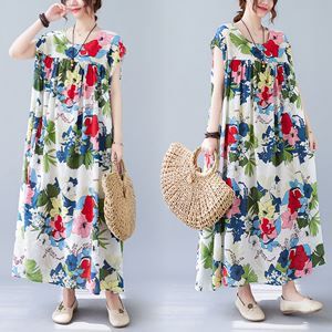 Summer Plus Size Retro Floral Ærmeløs Kjole