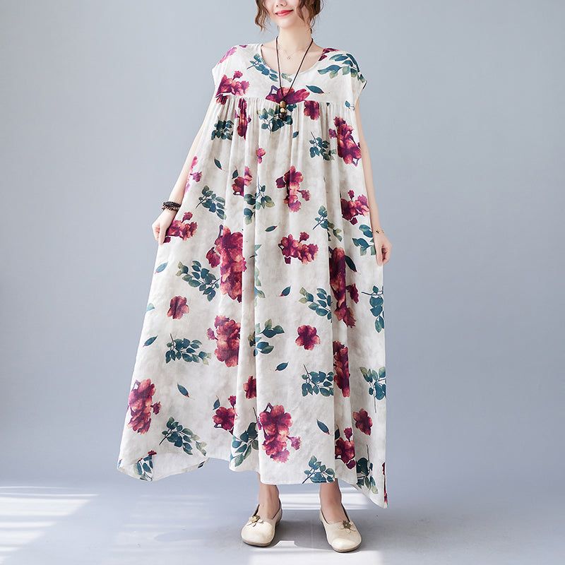 Summer Plus Size Retro Floral Ærmeløs Kjole