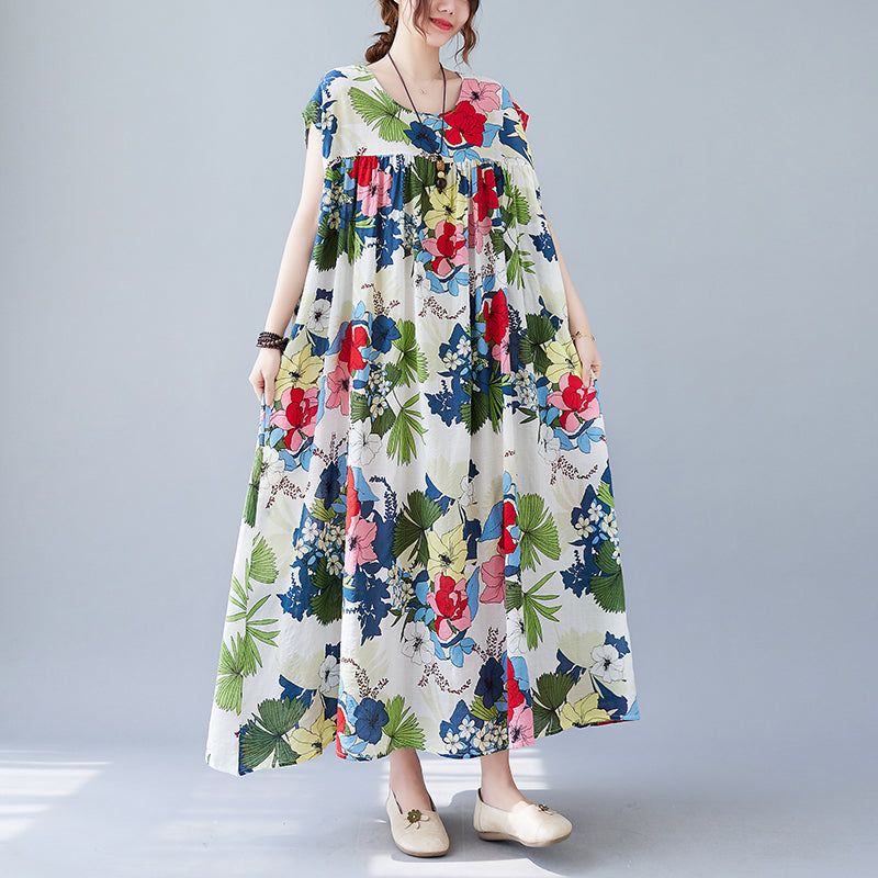 Summer Plus Size Retro Floral Ærmeløs Kjole