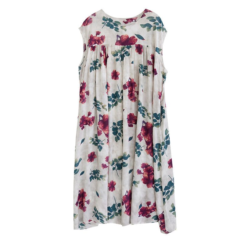 Summer Plus Size Retro Floral Ærmeløs Kjole