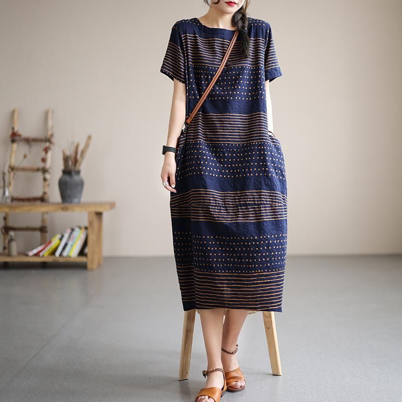 Summer Stripe Bomuld Linned Fairy Midi Dress