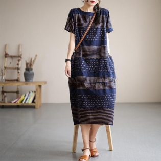 Summer Stripe Bomuld Linned Fairy Midi Dress