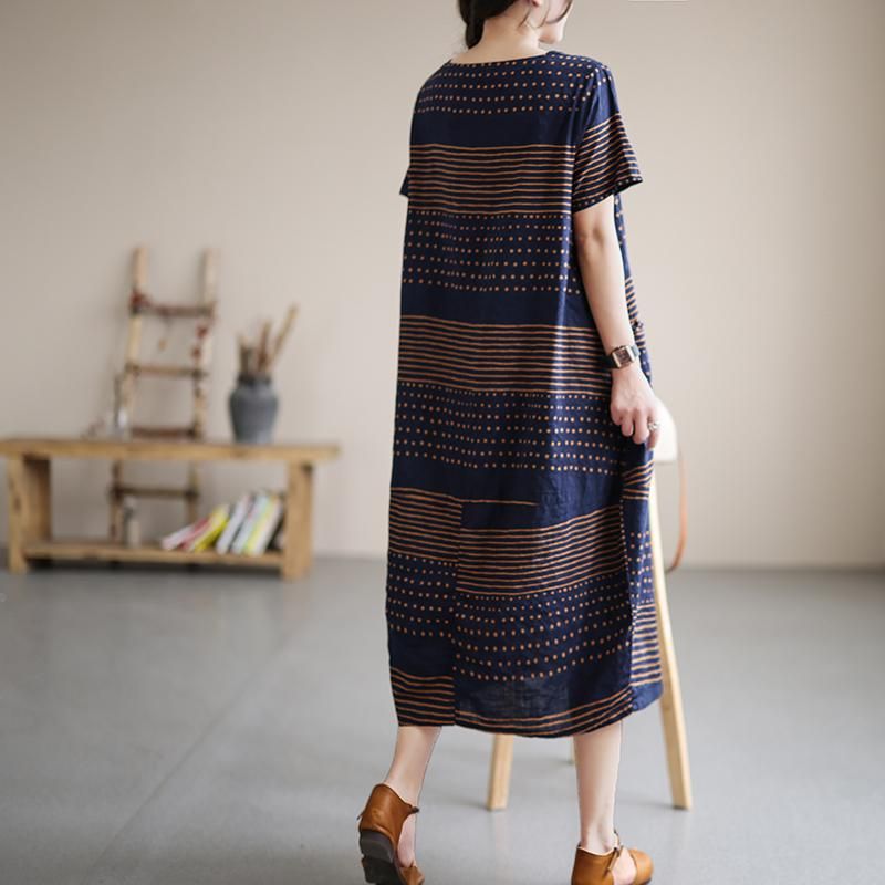 Summer Stripe Bomuld Linned Fairy Midi Dress