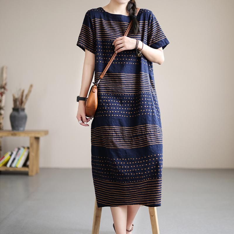 Summer Stripe Bomuld Linned Fairy Midi Dress