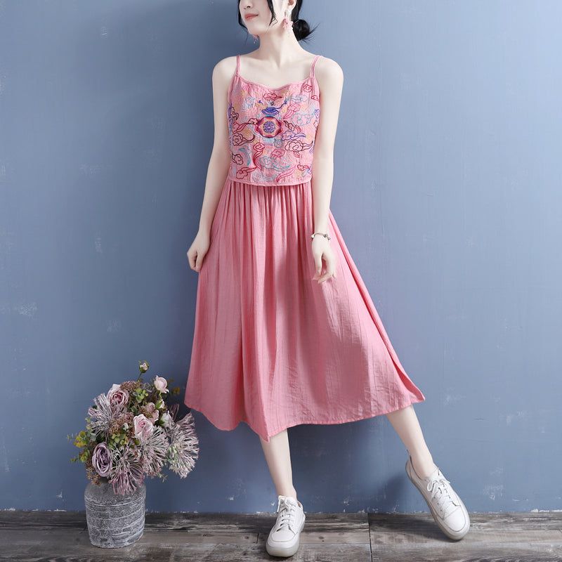 Summer Vintage Broderi Bomuld Linned Slip Dress