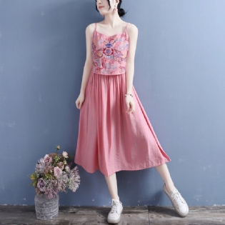 Summer Vintage Broderi Bomuld Linned Slip Dress