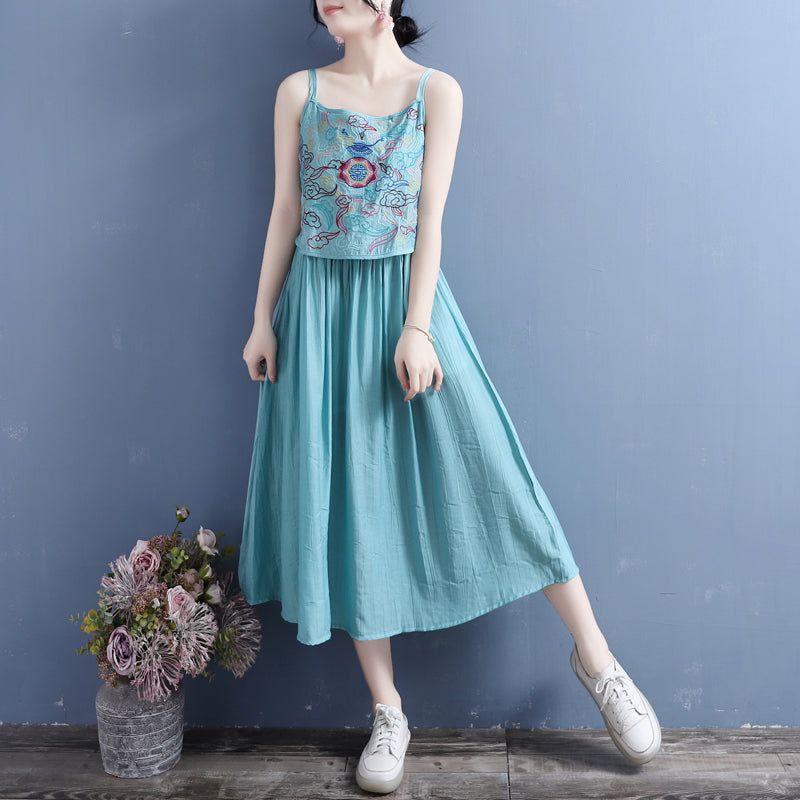 Summer Vintage Broderi Bomuld Linned Slip Dress