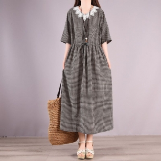 Summer Vintage Casual Bomuld Plaid Kjole