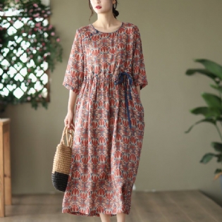 Summer Vintage Casual Loose Floral Linen Dress