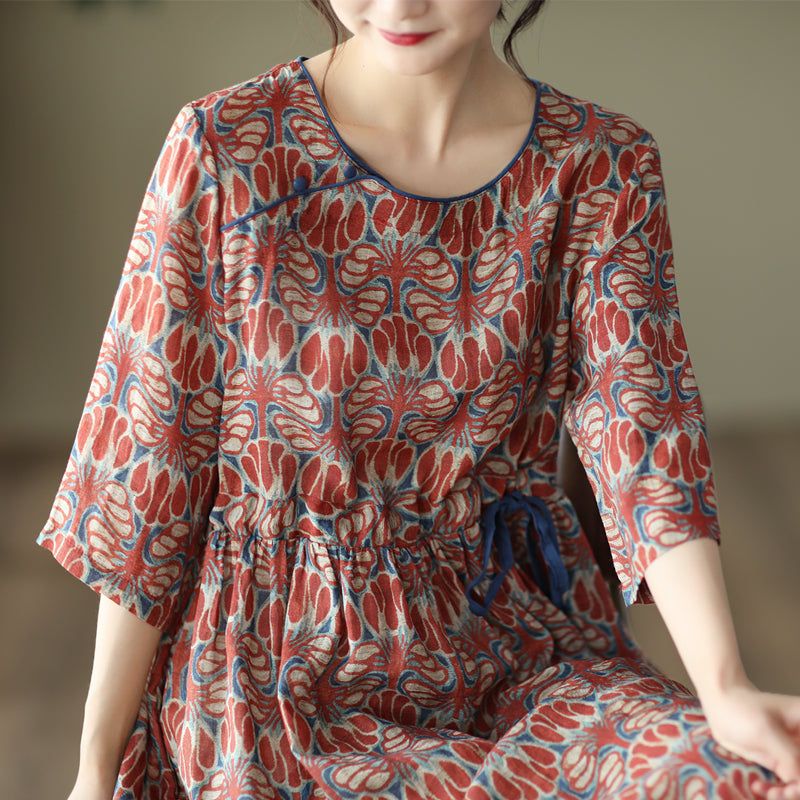 Summer Vintage Casual Loose Floral Linen Dress