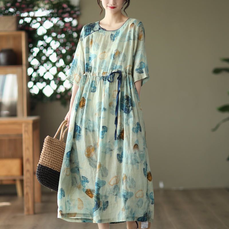 Summer Vintage Casual Loose Floral Linen Dress