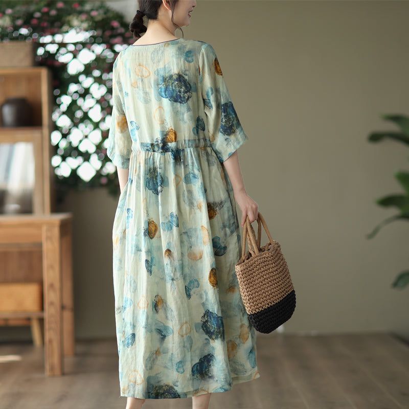 Summer Vintage Casual Loose Floral Linen Dress