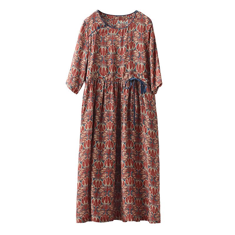 Summer Vintage Casual Loose Floral Linen Dress