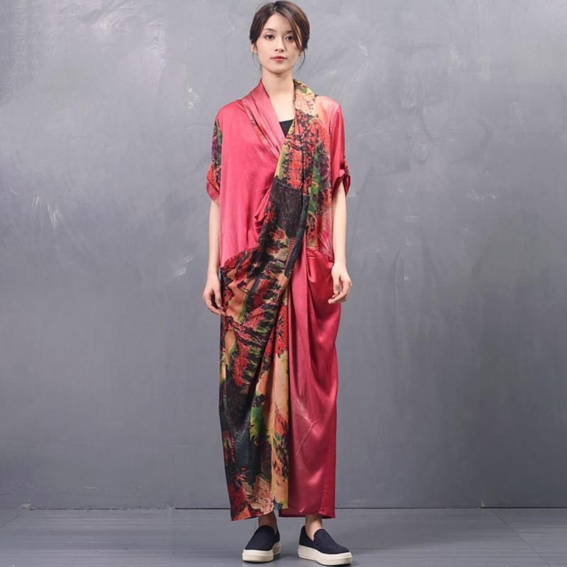 To Stykker Casual Asymmetriske Lommer Silk Maxi Kjole