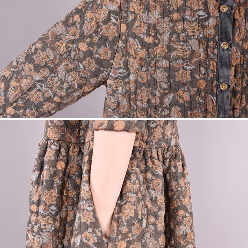 Vinter Retro Floral Plus Size Løs Casual Kjole