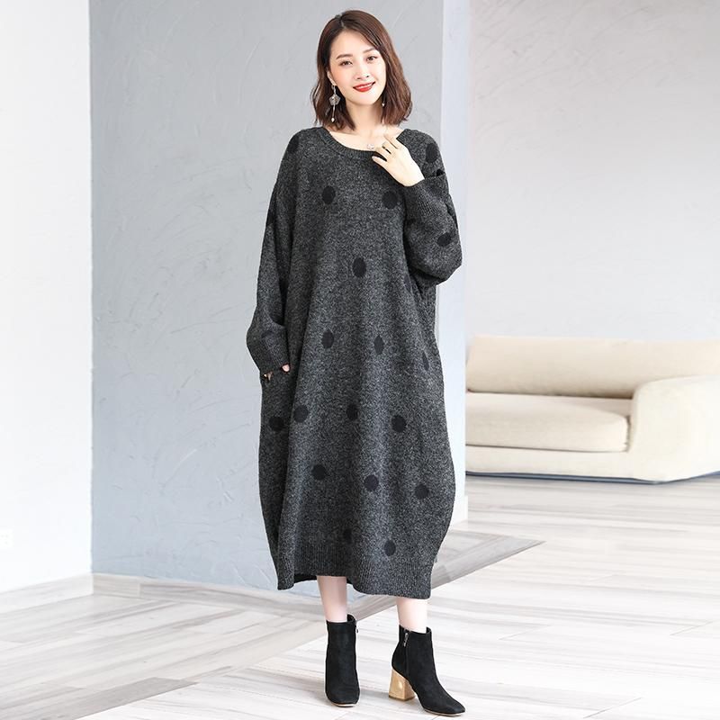 Winter Dot Loose Thick Warm Sweater Dress