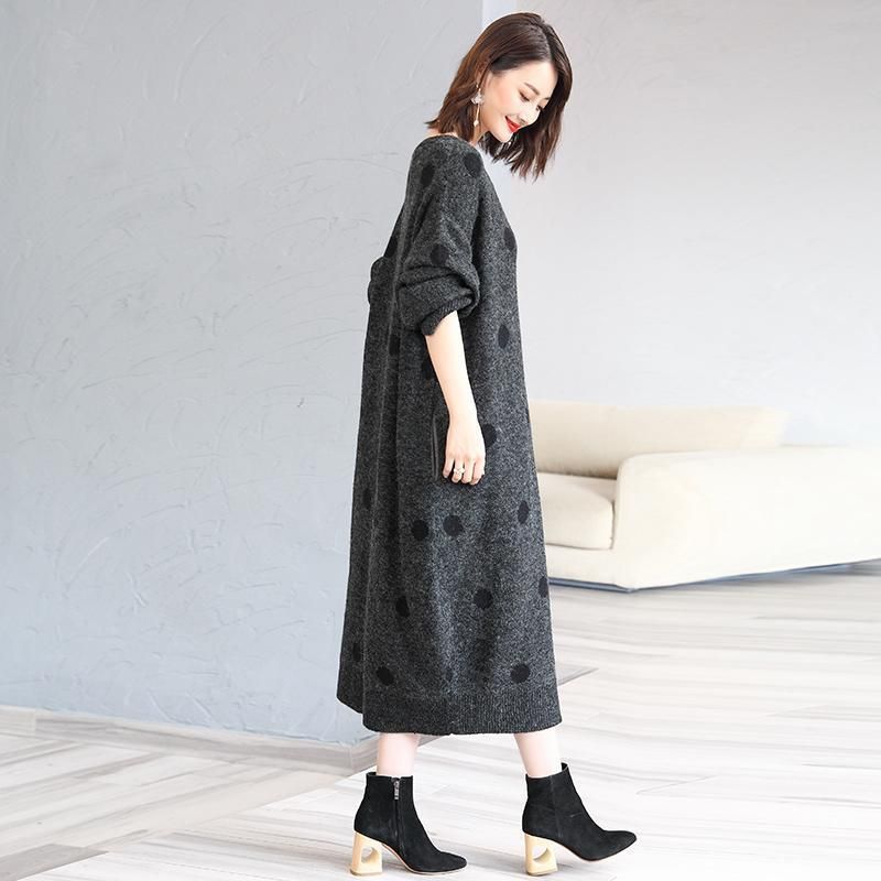 Winter Dot Loose Thick Warm Sweater Dress