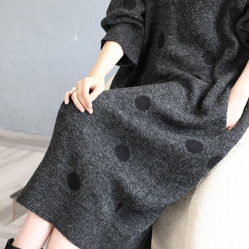 Winter Dot Loose Thick Warm Sweater Dress